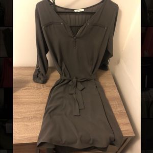 Maurices grey dress with tie belt and 3/4 length sleeves- size XS